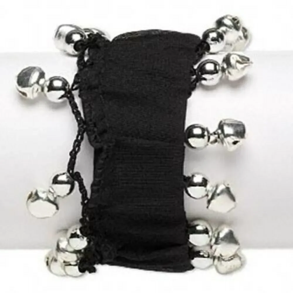 Black Silver Goth Punk Stretch Cuff Bracelet With Bells